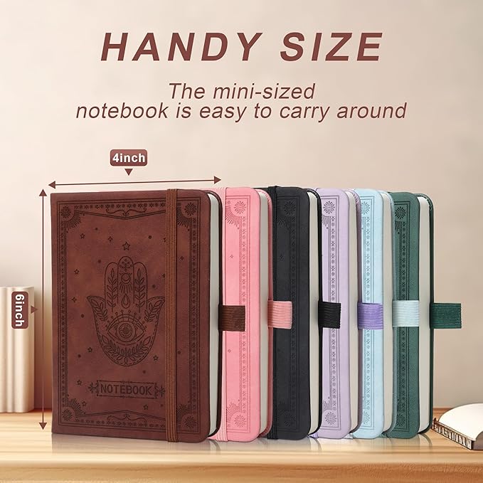 Inner Pocket Notebook Lined Journal 4X 6 Hardcover Leather 288 Page Finger Aesthetic Bound Record College Ruled Reading Diary Notepad For Women Men Travel Work School Office Writing -Black
