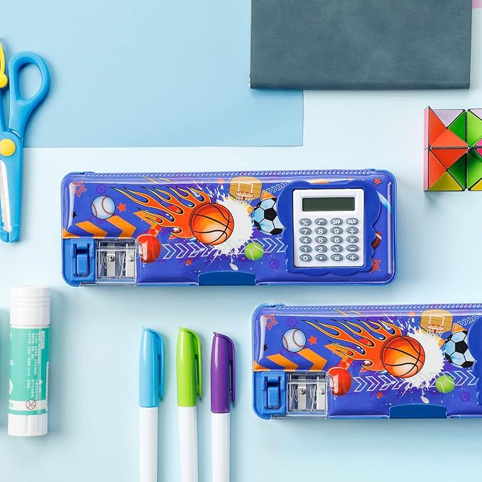Henoyso Multifunctional Pencil Box for Boys Basketball Pencil Case with Calculator and Sharpener Cool Cute Pencilcase School Supplies Essentials Christmas Birthday Gift Present for Kids Teen