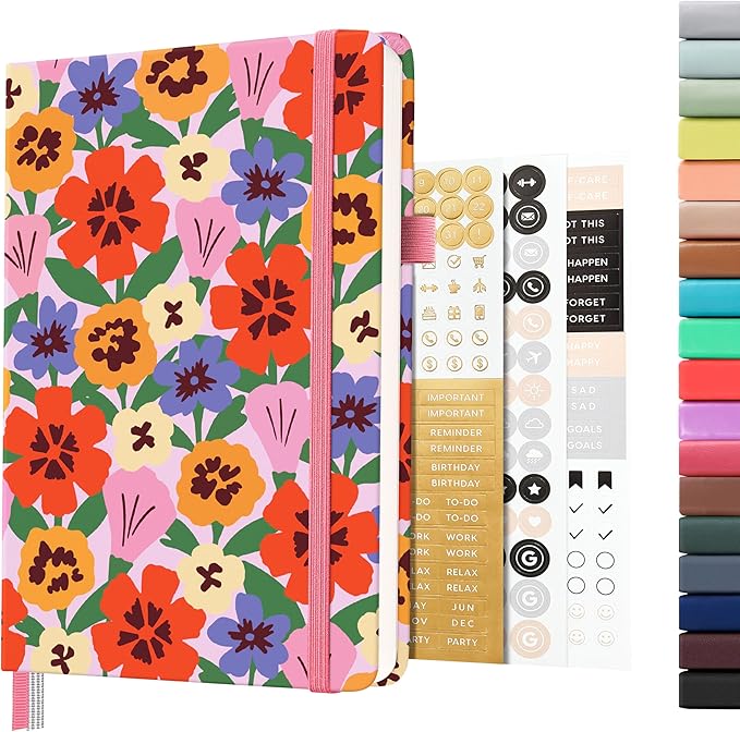 &And Per Se Dotted Journal Notebook for Women&Men with Pattern, A5 Leather Hardcover, 160 Pages 100GSM Thick Dotted Paper, Valentine's Day Gift Journal for Her (Elegant Florals)