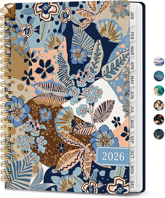 2026 Planner, Monthly and Weekly Calendar Planner for Women, Jan 2026 - Dec 2026, Hardcover Pretty 2026 Agenda Planner Book with Tabs, Spiral Bound, Perfect for School Office Home Supplies, 6.3" x 8.5" - Lineage Flora