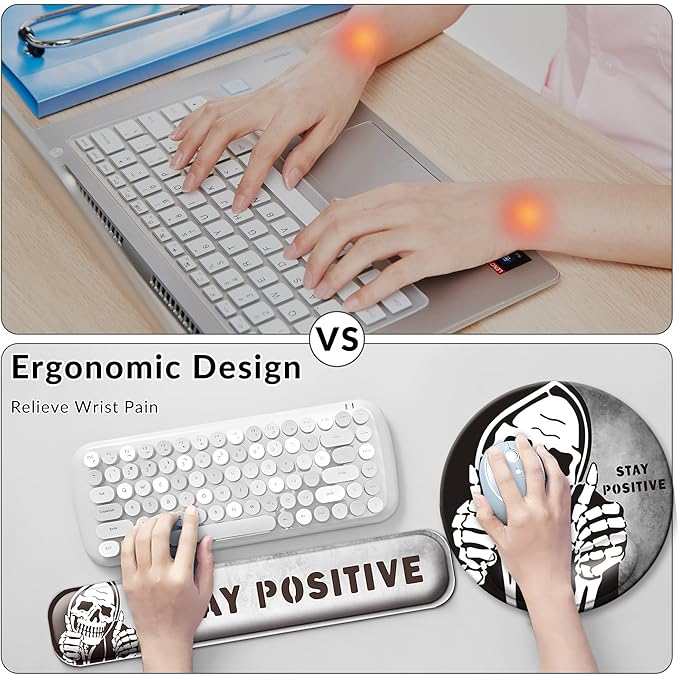 Desk Mat Set + Keyboard and Mouse Pad with Wrist Rest Support,4-in-1 Large Mousepad Computer Mats for Desktop Home & Office-Skull