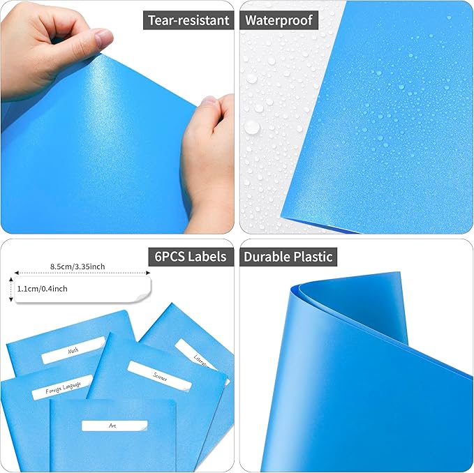 6 Pack Folders with Pockets Blue, 2 Pocket Plastic Folder with Pockets for School File Folder for Documents Letter Size with Business Card Slot Back to School Office Teacher Supplies