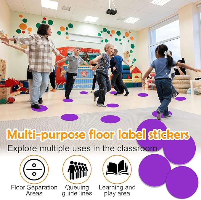 Classroom Floor Stickers Floor Marker Dots, 40Pcs Carpet Spot Markers Line Up Dots Spots, Carpet Circles Carpet Dots for Classroom Decoration Table Teacher Supplies (Purple)