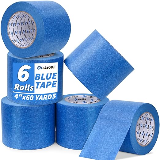 6 Rolls Blue Painters Tape Bulk 4 inch x 60 Yards, Total 360 Yd, Painters Masking Tape No Residue Wall Painting Tape Artist Tape Trim Edge Finishing Tape for Wall Painting Decoration DIY Supplies