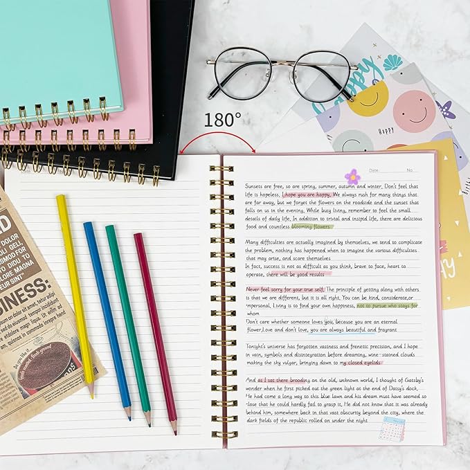 Lined Spiral Notebook B5 Pink Hardcover Notebooks for Work -7.48" X 10.18" 4 Pack 7MM College Ruled,160 Pages 100GSM Thick Paper for Note Taking School Office Supplies