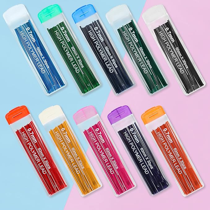10 Color Lead Refills 300 Pieces Colored Mechanical Pencil Lead Refills for Home Offices, 0.7 mm HB
