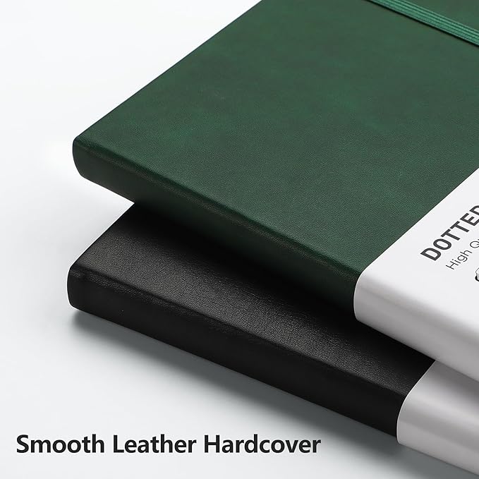 RETTACY Dotted Journal Notebook, 192 Pages, A5 Medium Size (5.7'' x 8.3''), Leather Hardcover, 100 GSM Thick Paper, for Bullet Journaling, Planning, Tracking (Dark Green)