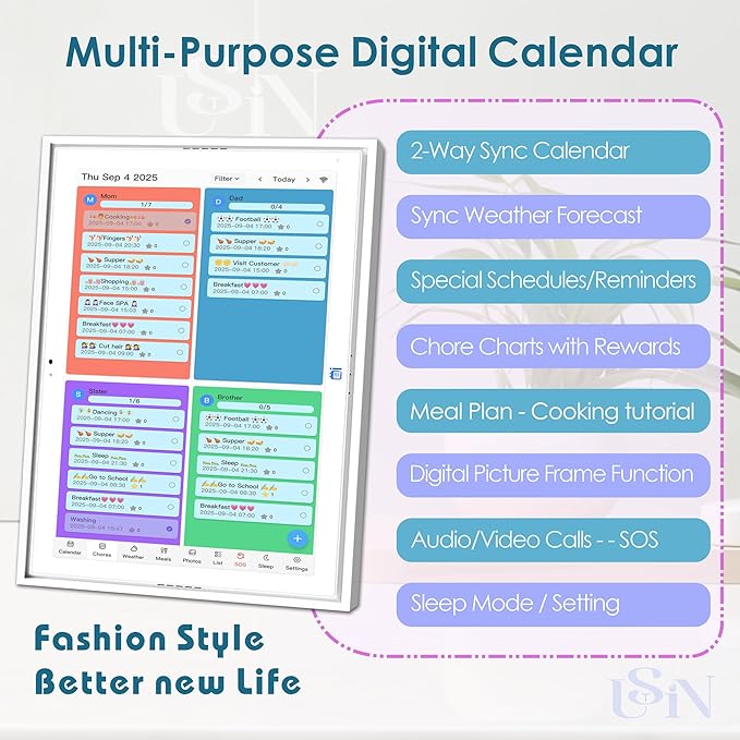 USIN 15.6 inch Digital Calendar, 1080P FHD Touch Screen Smart Calendars, Home Organizor, Family Chore Charts and Meal Planner, Video/Audio Calling, Desk and Wall Mounted, Electronic Calendar