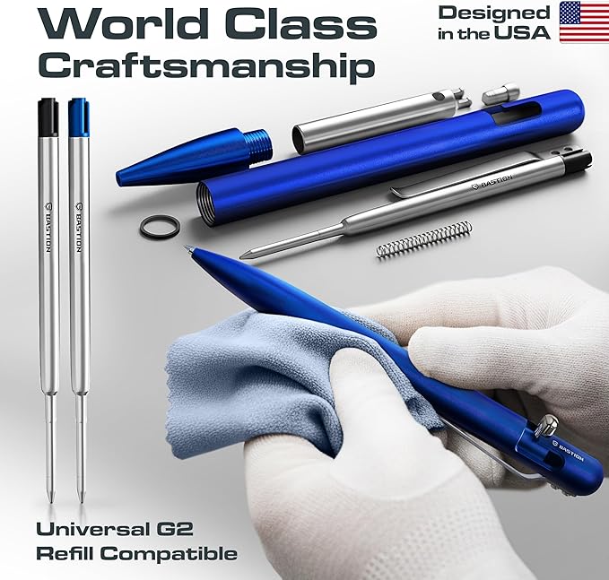 BASTION Aluminum Bolt Action Pen with Gift Case - Luxury Executive Retractable Lightweight Metal Ink Refillable Office Pocket EDC Fine Point Writing Ballpoint Pens for Men & Women