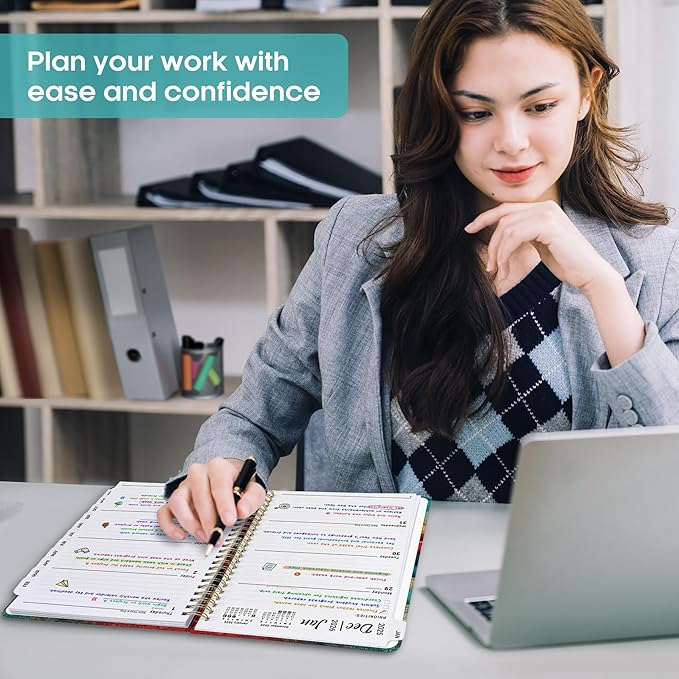 2026 Planner, Weekly and Monthly Calendar Planner Book, January 2026 - December 2026, Hardcover Spiral Planner with Monthly Tabs, Notes Pages, Perfect for Women & Men, A5 (6.4" x 8.5") - Wood