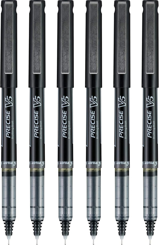 Pilot, Precise V5, Capped Liquid Ink Rolling Ball Pens, Extra Fine Point 0.5 mm, Black, Pack of 6