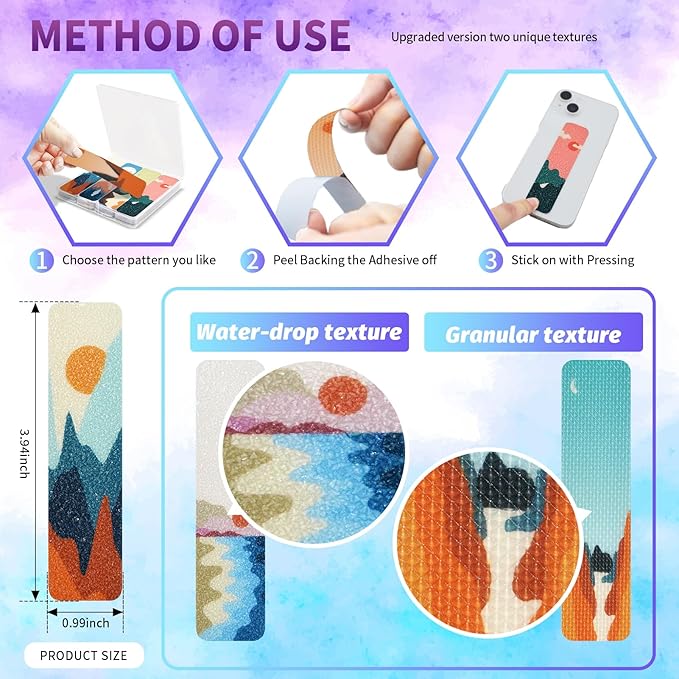 48 Pieces Anxiety Sensory Stickers with Storage Box - Sensory Strips 2 Textured Surface Adhesives Fidget Strips for Office & Classroom Desk Relieve Adult & Teen Stress (Landscape Style)