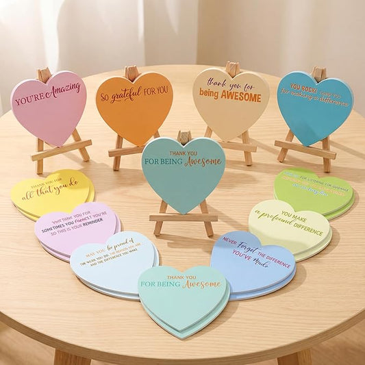 Teling 24 Pack Valentine's Day Sticky Notes Heart Shape Sticky Notes 3 x 3 Inch Thank You Notepads Bulk Cute Memo Pads for Galentines Party Gifts School Office Supplies (Pastel)