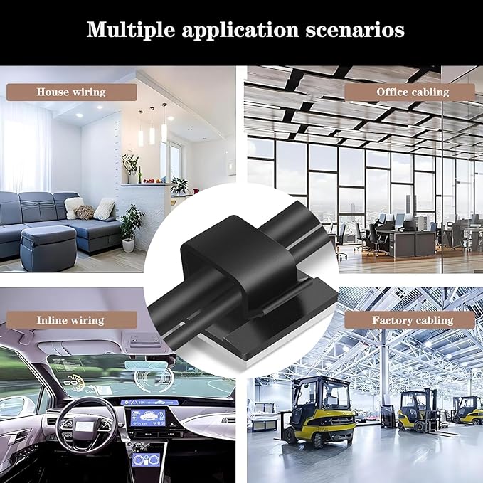 Adhesive Cable Management Wire Clips(Black 50 Pcs),Wires Clips Holders for Cords on Wall,Outdoor Cable Clips,Suitable for Under Tables, Cars, Walls, televisions, Christmas Lights