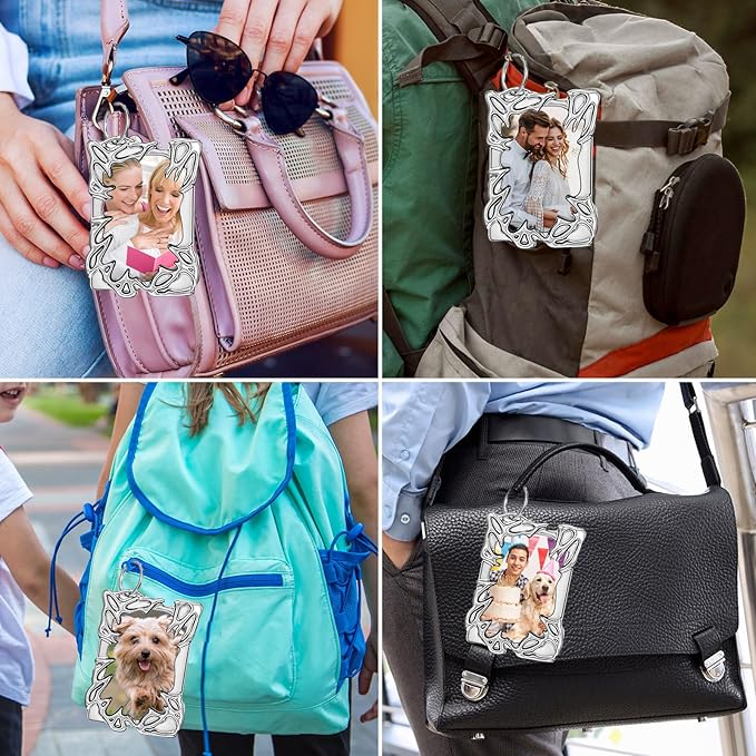 Electroplate Plastics Frame Photocard Holder Keychain Silver Plating Irregular Card Holder Keychain ID Badge Holders Photo Display Holders for Student Case Stationery Office Supplies