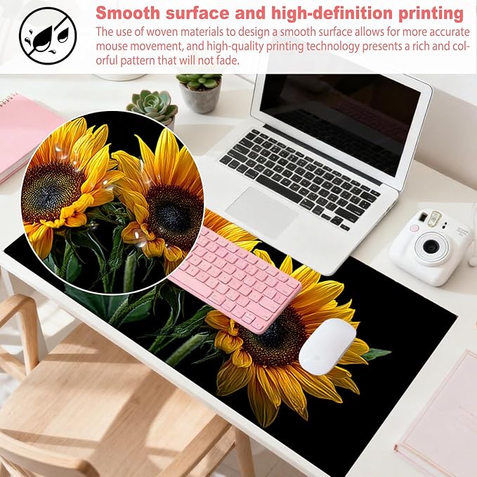 Nuxovilar Sunflower Large Mouse Pad Gaming Mouse Pad Polyester 11.8x31.4 Inches for Home, Studio, Office, Vibrant Decor for Flower Enthusiasts