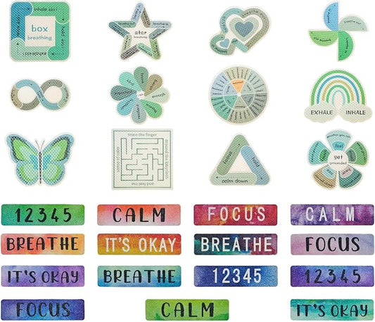 27PCS Sensory Stickers Mindfulness Calm Strips Stickers Scrapbook Supplies for Mood Calming with 2 Textured Counselor Supplies Adult Sensory Items Anxiety Relief Desk Fidget Tools for Classroom Office