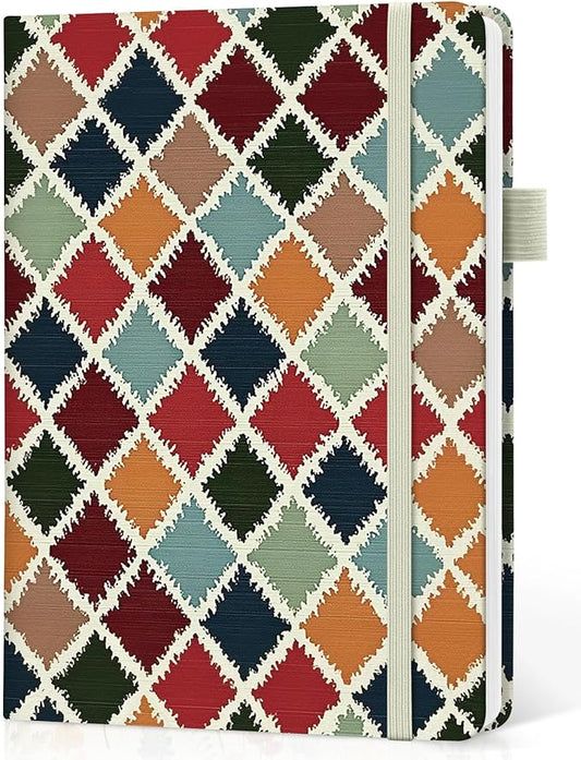 Dotted Journal Notebook for Women & Men, Hardcover Leather Journal for Writing, A5 Dotted Journaling Notebook for Work & Sketching, Perfect for Office School Home Supplies, 160 Pages, Retro Argyle