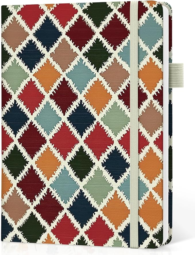 Taja Lined Journal Notebook for Women & Men, Hardcover Leather Journal for writing, A5 College Ruled Notebook for Work & Note Taking, Perfect for Office School Home Supplies, 160 Pages, Retro Argyle