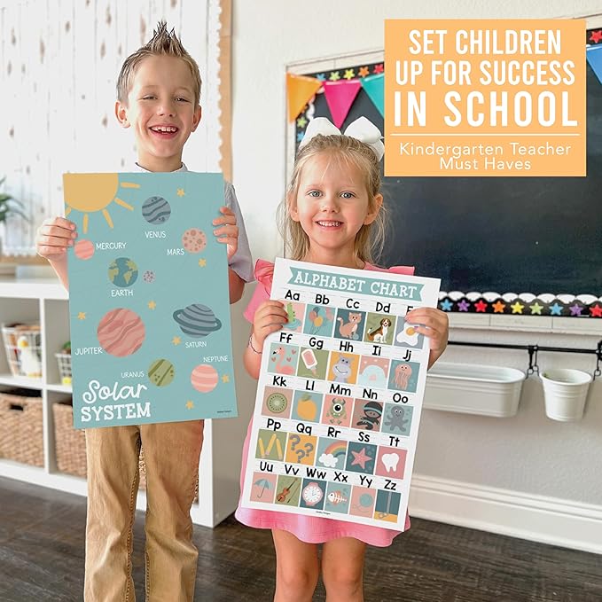 Hadley Designs 16 Educational Posters for Classroom Decor - Learning Posters for Toddlers 1-3, Alphabet for Classroom Wall, Daycare Essentials, Homeschool Posters Preschool, Boho Playroom Decor