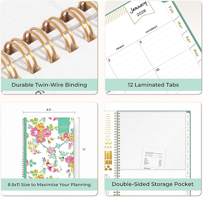 Blue Sky Day Designer 2026 Weekly and Monthly Planner Calendar, January 2026 - December 2026, 8.5" x 11", Clear Pocket Cover, Durable Twin Wire Binding, Includes Storage Pocket, Stickers, Peyton White