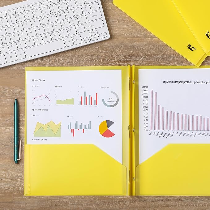 Mr. Pen- Plastic Folders with Pockets and Prongs, 5 Pack, Yellow, Pocket Folders, Folders with Prongs, File Folders with Fasteners, 2 Pocket Folder, Folder with Pockets