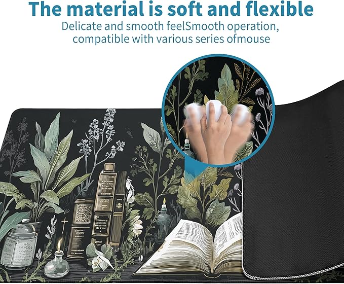 Dark Academia Mouse Pad Desk Mat XL Extended Large Gaming Desk Pad Mousepad, Mystical Green Plant Computer Laptop Keyboard and Mouse Mat, Desktop Protector Mat for Office and Home 31.5x11.8 in