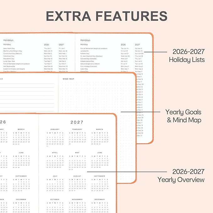 And Per Se Undated Planner – A5 Leather Hardcover Weekly & Monthly Goal Planner for 72 Weeks (1.5 Years) – with Goal & Habit Tracker (Pumpkin Orange)
