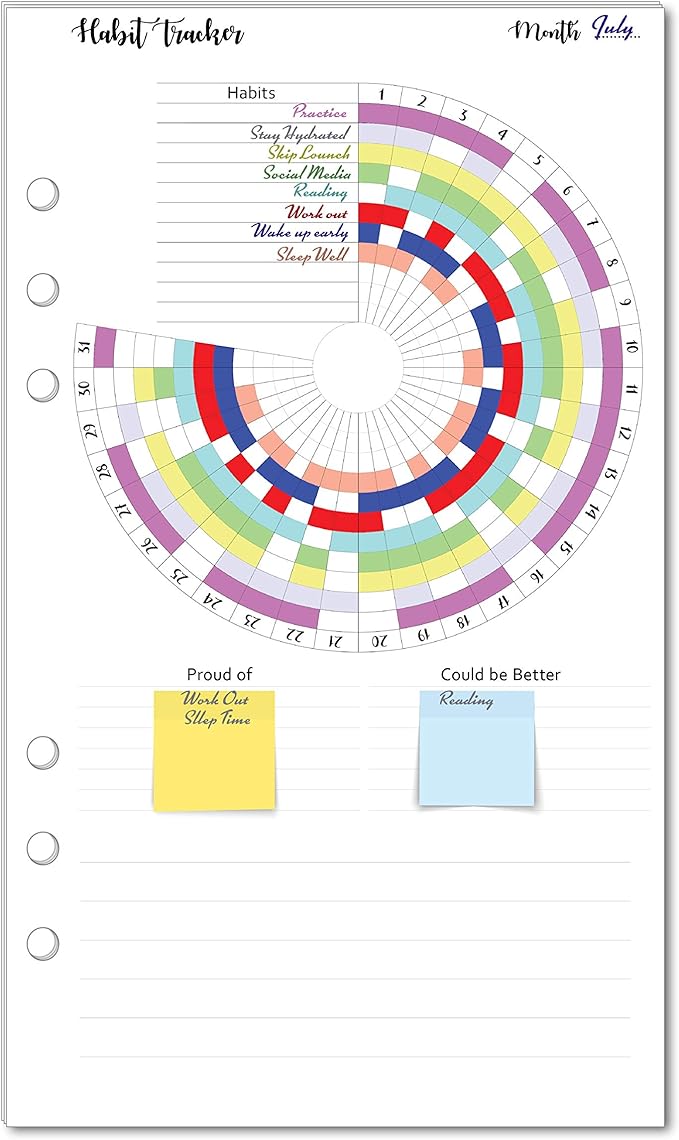 Habit Tracker Inserts for A5 Size Planners, Fits kikiki.K, Filofax, Louis Vuitton GM, Day Designer, Carpe Diem