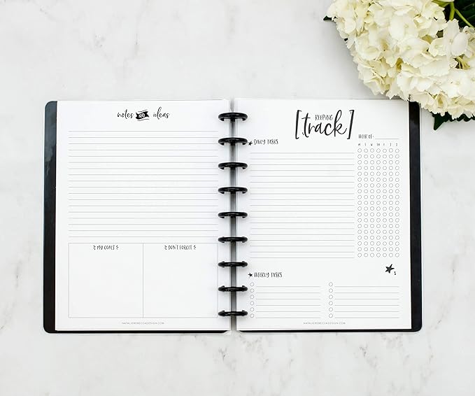 BetterNote Keeping Track Refill Pages for Discbound Notebook, Habit Tracker, Fits Disc TUL, Daily Weekly To Do, Happy Planner, ARC, Levenger Circa, Talia (Whimsy- 12 months, 9-Disc, 7"x9.25")