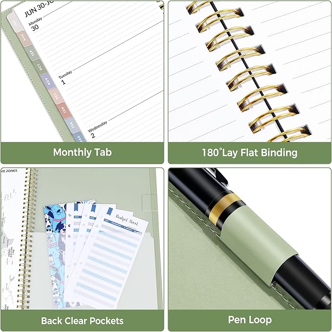 SUNEE 2026 Planner, Weekly and Monthly Calendar Planner 9"x11.2"- 12 Month (January 2026 - December 2026), Vegan Leather Cover, Pocket, Bookmark, Notes, Monthly Tab, Sage Green