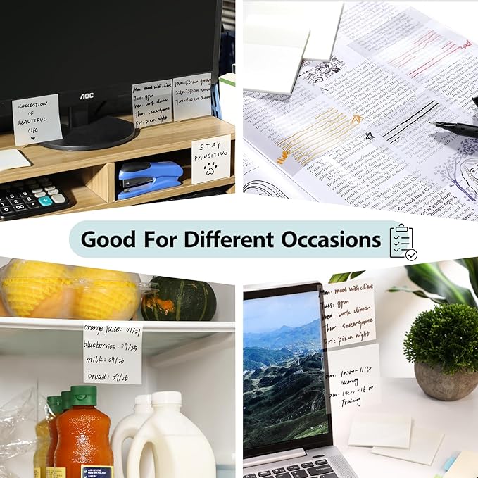 Transparent Sticky Notes - 3x3 inch Clear, Waterproof Translucent Notes for Annotation - 300 Sheets (Pack of 2)