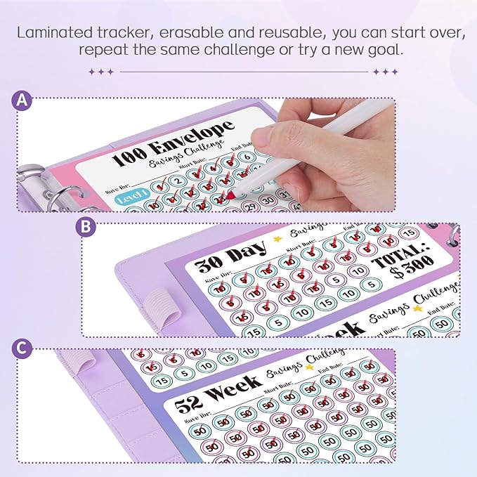 Sooez 100 Envelopes Money Saving Challenge, Savings Challenges Book with Envelopes, Flexible Saving $5050, $2600, $300, Savings Binder with 100 Pocket Pre-Number & Reusable Laminated Tracker