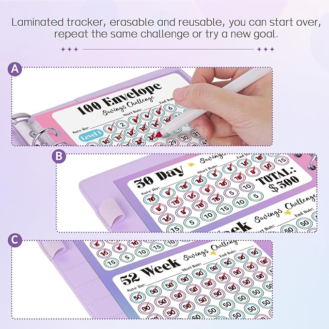 Sooez 100 Envelopes Money Saving Challenge, Savings Challenges Book with Envelopes & Challenge Tracker, Motivational Process to Save $5050, Money Saving Binder 100 Pocket Pre-numbered, Christmas Gifts
