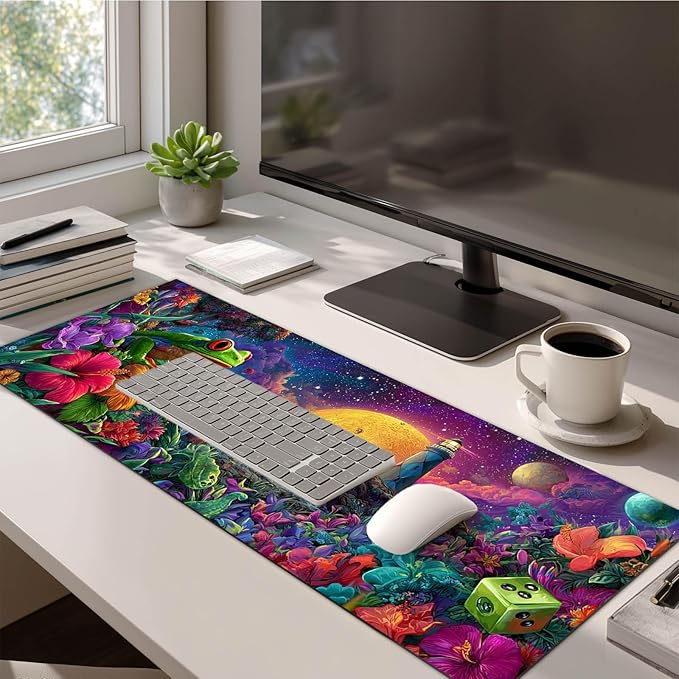 Large Mouse Pad Gaming Mousepad 31.5 x 11.8 Inch Keyboard Desktop Mat Diatomite XL Mouse Pad for Home and Office Desk Accessories with Fantasy Cosmic Frog Lighthouse Artwork Diatomite