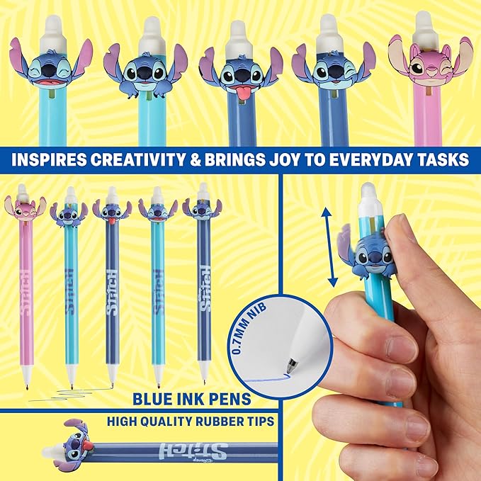 Get Trend Disney Stitch 5pcs Erasable Gel Ink Pens and Angel Cute Writing Pens for Kids Fun Stationery Set Kawaii Journaling Supplies Cool Pen Gifts for Kids (Stitch)