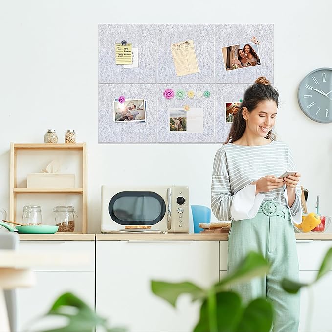 Cork Board for Walls 36" x 24", 6 Pack Felt Bulletin Board Wall Tiles with 30 Push Pins for Home Kitchen School Office Wall DIY Decorative