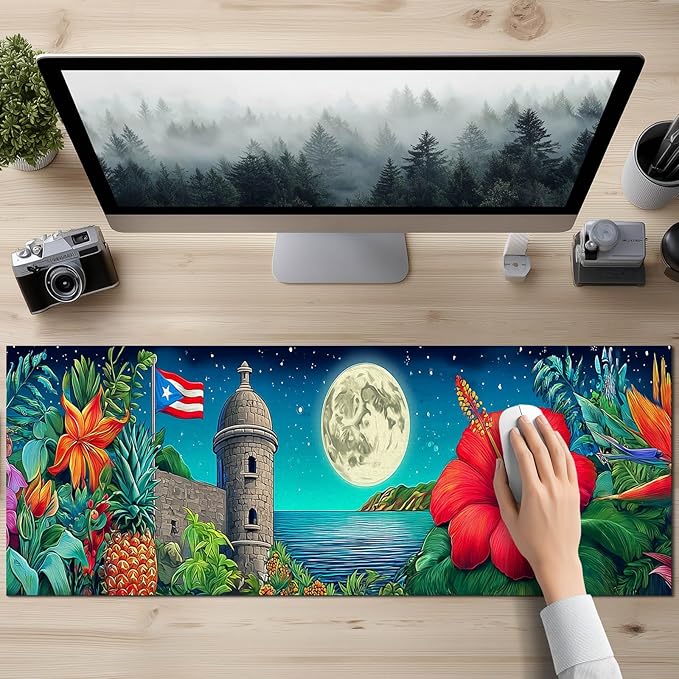 Large Mouse Pad Gaming Mousepad 31.5 x 11.8 Inch Keyboard Desktop Mat Diatomite XL Mouse Pad for Home and Office Desk Accessories with Tropical Coast Moonlight Floral Artwork