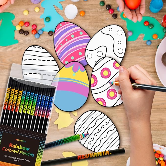 Easter Basket Stuffers, Rainbow Colored Pencils for Kids, Art Supplies for Coloring, Drawing, Shading, 12 Count