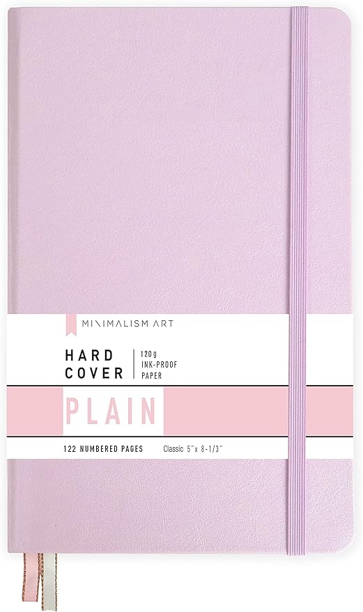 Minimalism Art, Premium Hard Cover Notebook Journal, Classic 5" x 8.3", 122 Numbered Pages, Gusseted Pocket, Ribbon Bookmark, Extra Thick Ink-Proof Paper 120gsm, San Francisco (Plain, Pink)