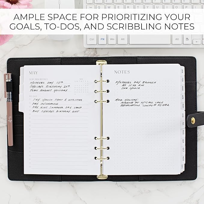 Beautiful 2026-2027 Monthly Planner Inserts for 6 Ring Binders – Durable A5 Paper Refill Set 5.7" x 8.3" - Refills Incl. Tabs & Yearly, Monthly Calendar Spreads - From December 2025 - December 2027
