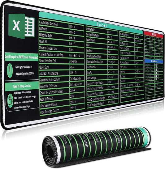 Large Gaming Mouse Pad Extended XXL Mouse Mat Long Desk Pad with Stitched Edges for Keyboard Home Office Gaming Work Big Desk Pad (35.4x15.7IN,90x40) (Excel Shortcuts)