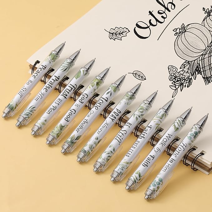 Mr. Pen Christian Pen Set, 10 Pack, Green Elegance, Black Ink, Bible Verse Pens, No Bleed Through, Ballpoint Pens