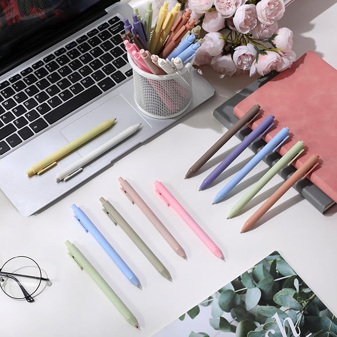 Crtiin 100 Pcs Gel Ink Pens Bulk, Black Ink 0.5mm Fine Point Retractable Pen Smooth Writing Office Supplies for Teacher Server Nurse Valentine Galentine Gift (Pastel Colors)