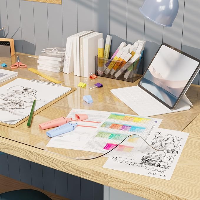 Clear Desk Mat, Desk Protector, Waterproof and Heat-Resistant PVC Round Edge Desk Pad with Non-Slip Backing, Suitable for Home and Office Multifunction Desk Mat, 13.78 x 23.62 Inches