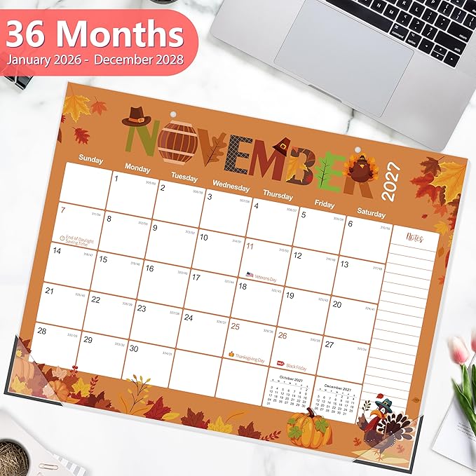 GuassLee Desk Calendar 2026-2028,36 Months 22" x 17" Large Calendar from January. 2026 to December. 2028,Desktop/Wall Monthly Planner with Julian Date and Thick Paper for Office Home School