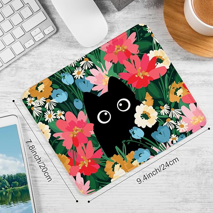Black Cat Square Mouse Pad,Non-Slip Rubber Base Mouse Pad,Home Office Decoration Desktop Accessory,Laptop Mouse Pad for Office Laptops,9.4x7.8x0.12inch 3