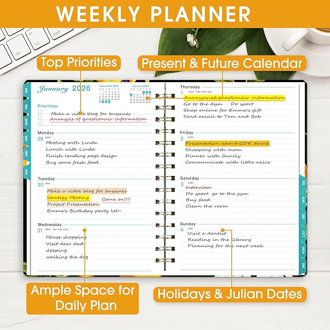 Ymumuda 2026 Planner, Daily Weekly Monthly Planner, 2026 Calendar Planner (Jan 2026 - Dec 2026), 8.4" x 6.3", Teacher School Student Work Agenda with Tabs, Ideal for School Office Supplies