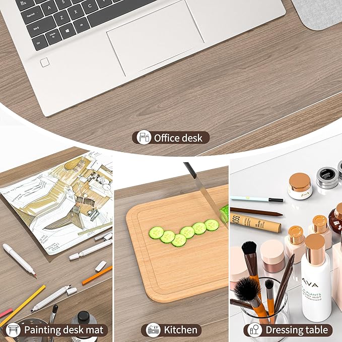 Clear Desk Mat, Desk Cover Clear Protector, Non-Slip PVC Desk Pad with Round Edge, Heat Resistant & Waterproof Transparent Desk Writing Mat for Home and Office (23.6"*13.8")