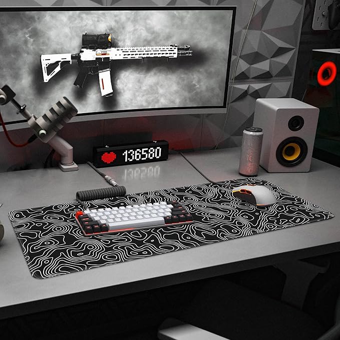 Black Map Gaming Mouse Pad Large Desk Mat Extended Keyboard Mouse Pad XL Mousepad with Non-Slip Base and Stitched Edge Black Mouse Mat Desk Pad 31.5 X 11.8 in Mouse Pads for Desk Gaming Home Office